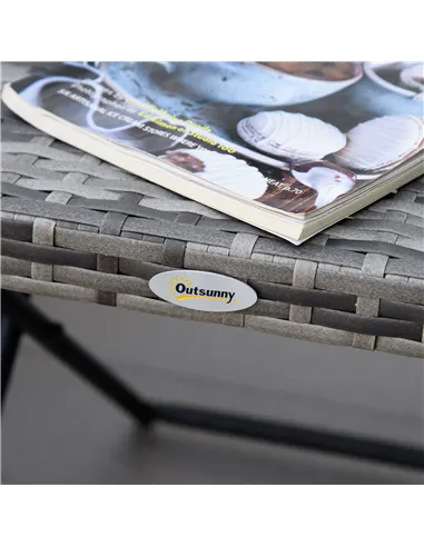 Outsunny Square PE Wicker Rattan Folding Table,Weather Resistant Wicker Weave Side Table with Steel Frame, Grey