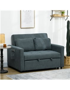 HOMCOM Loveseat Sofa Bed, Convertible Bed Settee with 2 Cushions, Side Pockets for Living Room, Charcoal Grey 2