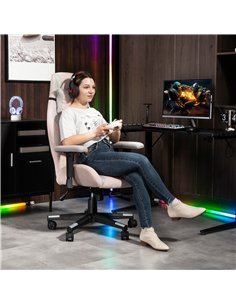 HOMCOM Fabric Gaming Chair with Lumbar Support, Headrest - Pale Pink 2