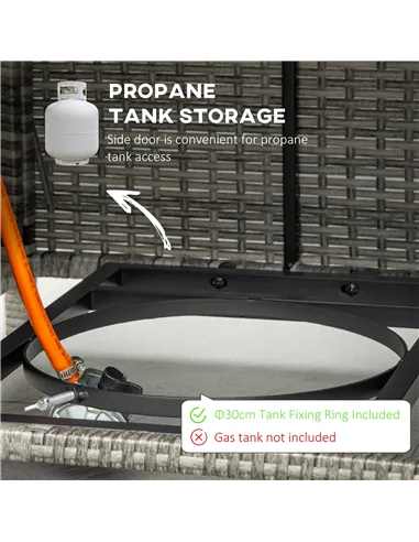 Outsunny Outdoor PE Rattan Gas Fire Pit Table, Patio Square Propane Heater with Rain Cover, Glass Windscreen, and Lava Stone, 50