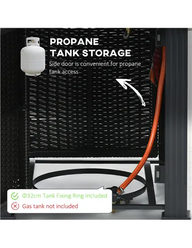 Outsunny Outdoor PE Rattan Gas Fire Pit Table, Patio Square Propane Heater with Marble Desktop, Rain Cover, Glass Windscreen, an