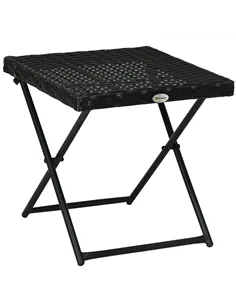 Outsunny Square PE Wicker Rattan Folding Table - Black