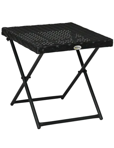 Outsunny Square PE Wicker Rattan Folding Table - Black