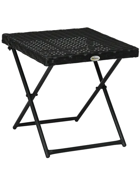 Outsunny Square PE Wicker Rattan Folding Table - Black