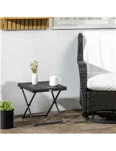 Outsunny Square PE Wicker Rattan Folding Table - Black 2