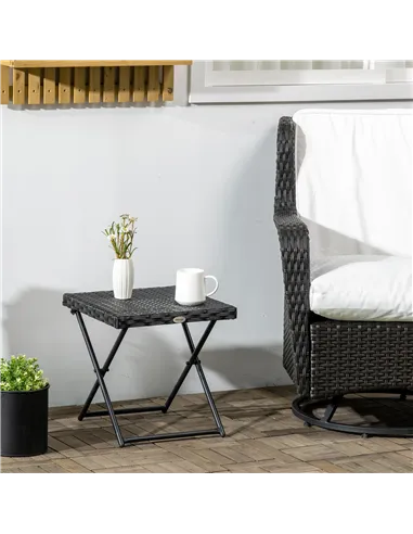 Outsunny Square PE Wicker Rattan Folding Table - Black