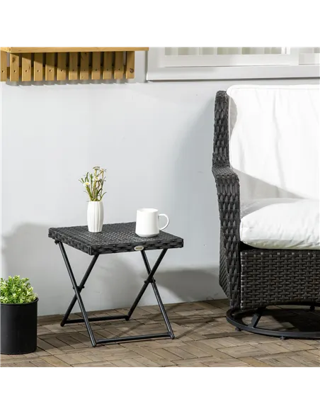 Outsunny Square PE Wicker Rattan Folding Table - Black