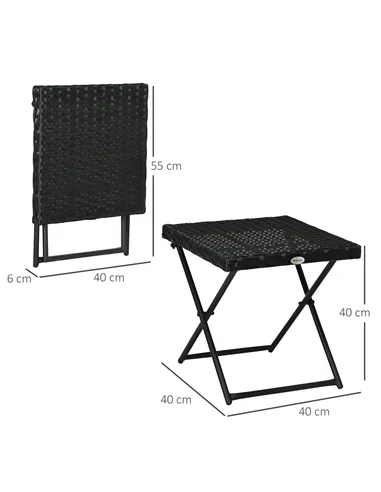 Outsunny Square PE Wicker Rattan Folding Table - Black
