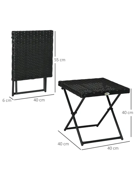 Outsunny Square PE Wicker Rattan Folding Table - Black