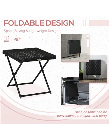 Outsunny Square PE Wicker Rattan Folding Table - Black