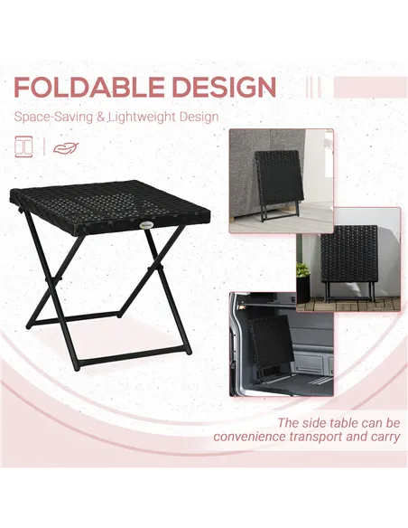 Outsunny Square PE Wicker Rattan Folding Table - Black