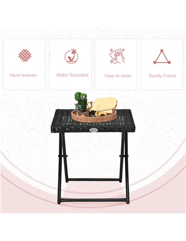 Outsunny Square PE Wicker Rattan Folding Table - Black
