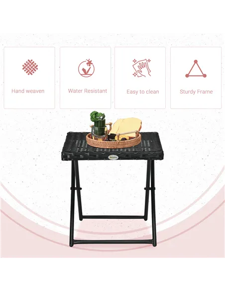 Outsunny Square PE Wicker Rattan Folding Table - Black