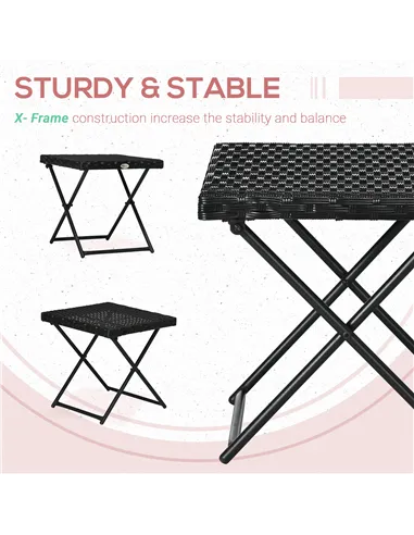 Outsunny Square PE Wicker Rattan Folding Table - Black