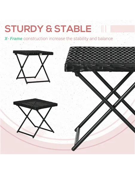 Outsunny Square PE Wicker Rattan Folding Table - Black