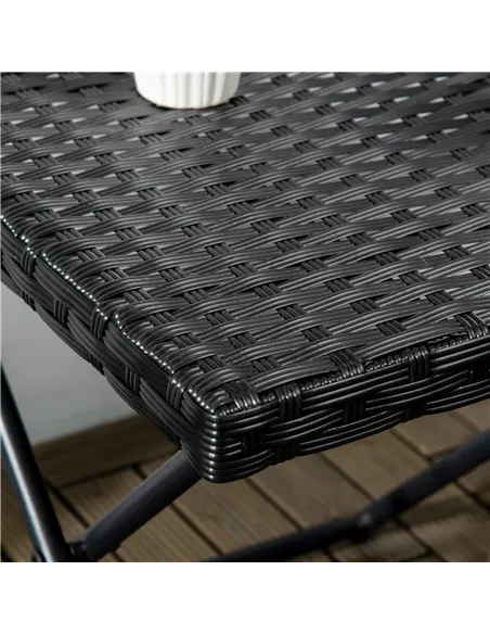 Outsunny Square PE Wicker Rattan Folding Table - Black