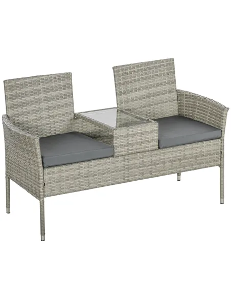 Outsunny Two-Seat Rattan Chair, with Middle Table - Light Grey