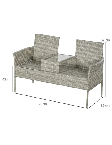 Outsunny Two-Seat Rattan Chair, with Middle Table - Light Grey