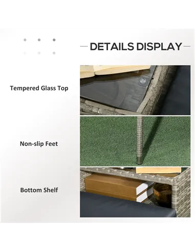 Outsunny Two-Seat Rattan Chair, with Middle Table - Light Grey