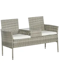 Outsunny Two-Seat Rattan Chair, with Middle Table - Grey