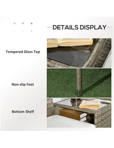 Outsunny Two-Seat Rattan Chair, with Middle Table - Grey