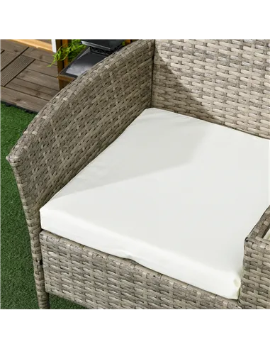Outsunny Two-Seat Rattan Chair, with Middle Table - Grey