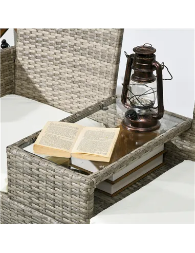 Outsunny Two-Seat Rattan Chair, with Middle Table - Grey