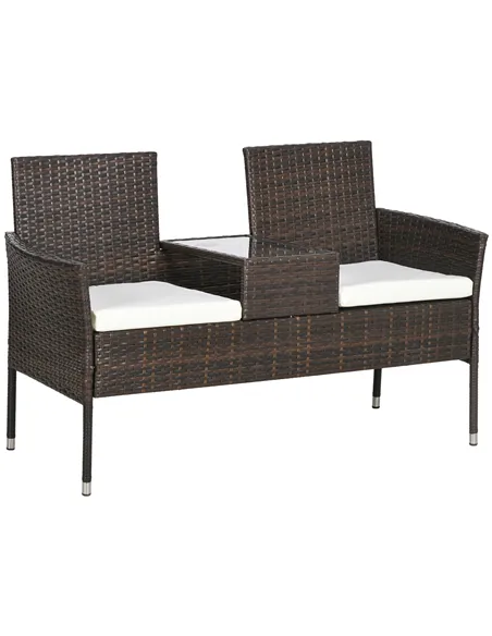 Outsunny Two-Seat Rattan Chair, with Middle Table - Brown