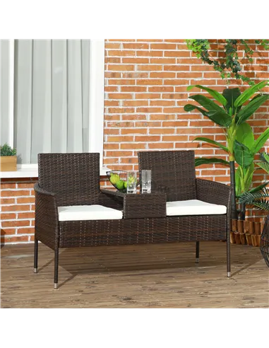 Outsunny Two-Seat Rattan Chair, with Middle Table - Brown