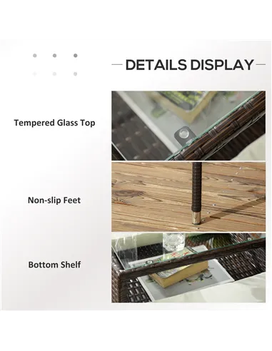 Outsunny Two-Seat Rattan Chair, with Middle Table - Brown