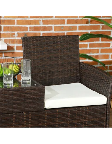 Outsunny Two-Seat Rattan Chair, with Middle Table - Brown
