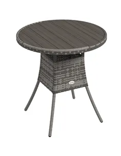 Outsunny 70cm Four-Person Wood-Effect Rattan Table - Grey