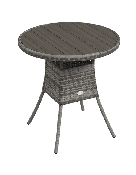 Outsunny 70cm Four-Person Wood-Effect Rattan Table - Grey