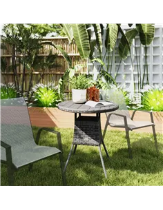 Outsunny 70cm Four-Person Wood-Effect Rattan Table - Grey 2