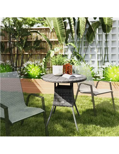 Outsunny 70cm Four-Person Wood-Effect Rattan Table - Grey