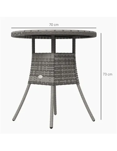 Outsunny 70cm Four-Person Wood-Effect Rattan Table - Grey