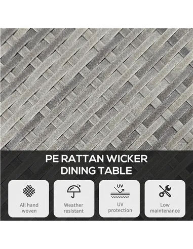 Outsunny 70cm Four-Person Wood-Effect Rattan Table - Grey