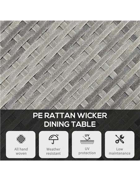 Outsunny 70cm Four-Person Wood-Effect Rattan Table - Grey