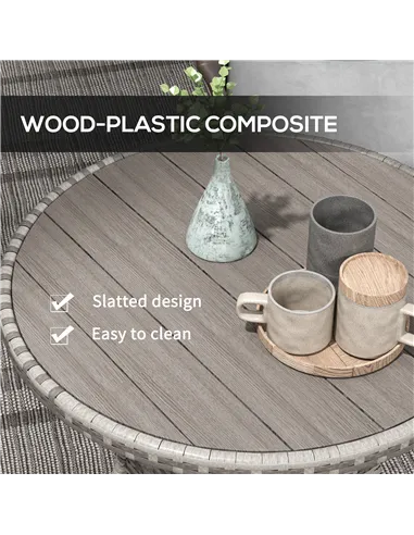 Outsunny 70cm Four-Person Wood-Effect Rattan Table - Grey