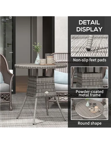 Outsunny 70cm Four-Person Wood-Effect Rattan Table - Grey