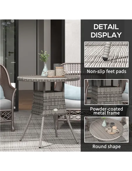 Outsunny 70cm Four-Person Wood-Effect Rattan Table - Grey