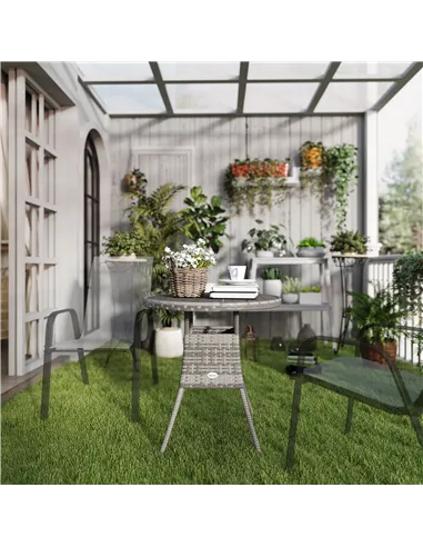 Outsunny 70cm Four-Person Wood-Effect Rattan Table - Grey