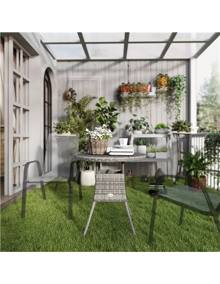 Outsunny 70cm Four-Person Wood-Effect Rattan Table - Grey