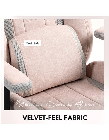 HOMCOM Fabric Gaming Chair with Lumbar Support, Headrest - Pale Pink