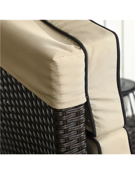 Outsunny Outdoor Recliner Chair with Adjustable Backrest and Footrest, Cushion, Side Tray, Khaki/Brown