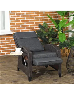 Outsunny Outdoor Recliner Chair with Adjustable Backrest and Footrest, Cushion, Side Tray, Dark Grey/Brown 2