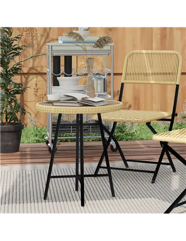 Outsunny Rattan Border Outdoor Side Table - Natural Wood Finish