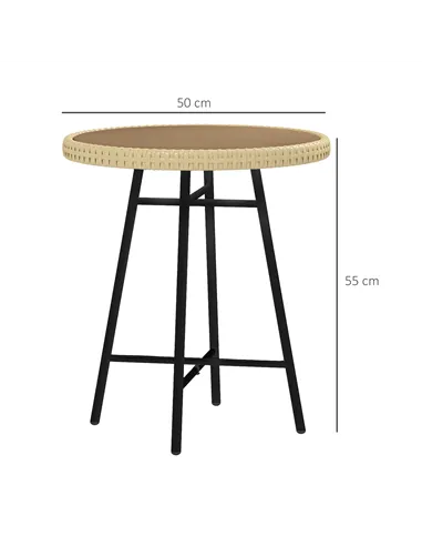 Outsunny Rattan Border Outdoor Side Table - Natural Wood Finish