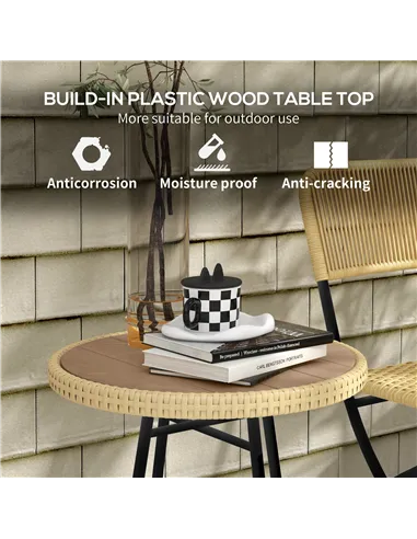 Outsunny Rattan Border Outdoor Side Table - Natural Wood Finish