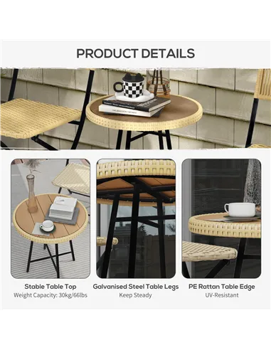 Outsunny Rattan Border Outdoor Side Table - Natural Wood Finish